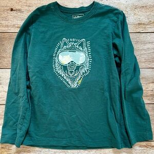 L.L. Bean Teal Long Sleeve Shirt with Wolf Design